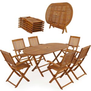 Set de scaune de grădină Boston, 7 piese, lemn de salcâm