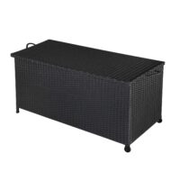 Ladă de grădină din poliratan negru, 117x53x60cm, cu mânere și roți