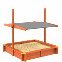 Lada de nisip pentru copii, Spielwerk, acoperis parasolar reglabil, protectie UV 50+, molid, 120 x 120 x 120 cm, Maro,lacuita ecologic