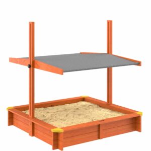 Lada de nisip pentru copii, Spielwerk, acoperis parasolar reglabil, protectie UV 50+, molid, 120 x 120 x 120 cm, Maro,lacuita ecologic