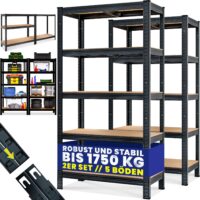 Rafturi rezistente, set de 2, negre, 180x90x40cm, vopsite în câmp electrostatic, 875 kg fiecare