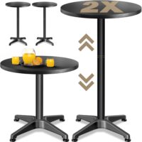 Set de 2 mese în picioare, Ø60cm, înălțime reglabilă 70/115cm, aluminiu, negru