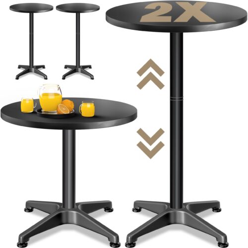 Set de 2 mese în picioare, Ø60cm, înălțime reglabilă 70/115cm, aluminiu, negru