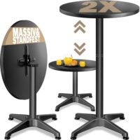 Set de 2 mese în picioare, Ø60cm, reglabile înălțime 70/115cm, pliabile, aluminiu, negru