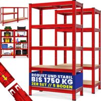 Rafturi rezistente, set de 2, roșii, 180x90x40cm, vopsite în câmp electrostatic, 875 kg fiecare