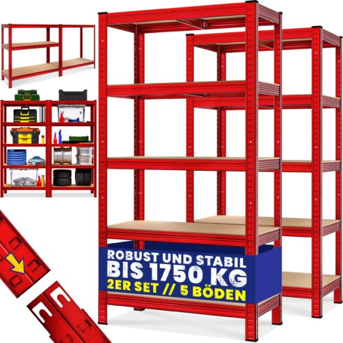 Rafturi rezistente, set de 2, roșii, 180x90x40cm, vopsite în câmp electrostatic, 875 kg fiecare
