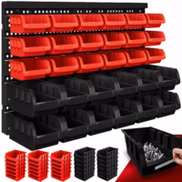 Suport scule, negru/roșu, set 32 ​​piese cu cutii stivuibile