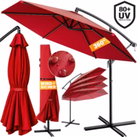 Umbrelă cantilever roșie Ø330cm aluminiu UV 50+ și bază
