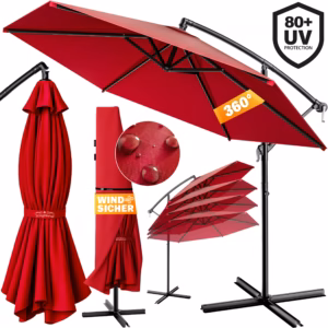 Umbrelă cantilever roșie Ø330cm aluminiu UV 50+ și bază
