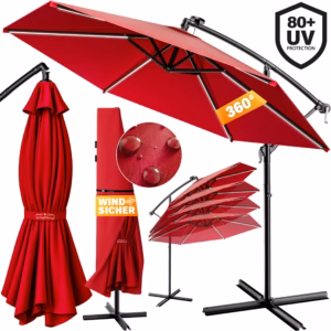 Umbrelă solară LED Mali Roșie Ø350cm Protecție UV 80+ Husă