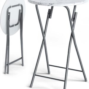 Masă de bar pliabilă Ø60cm aspect marmură albă 110cm înălțime