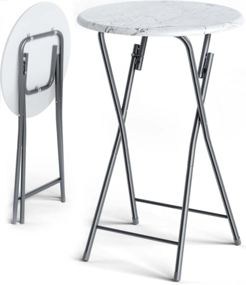 Masă de bar pliabilă Ø60cm aspect marmură albă 110cm înălțime