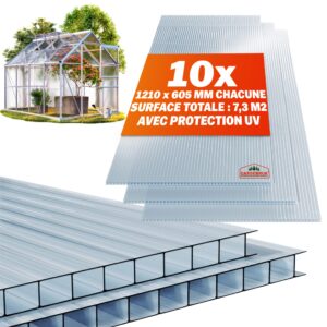 Foi de policarbonat cu pereți dubli, set de 10, grosime 6 mm, transparente, 7 m², rezistente la UV, incasabile