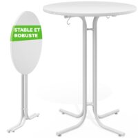 Masă pliabilă albă Ø70x110cm, pentru exterior, reglabilă înălțime până la 100kg