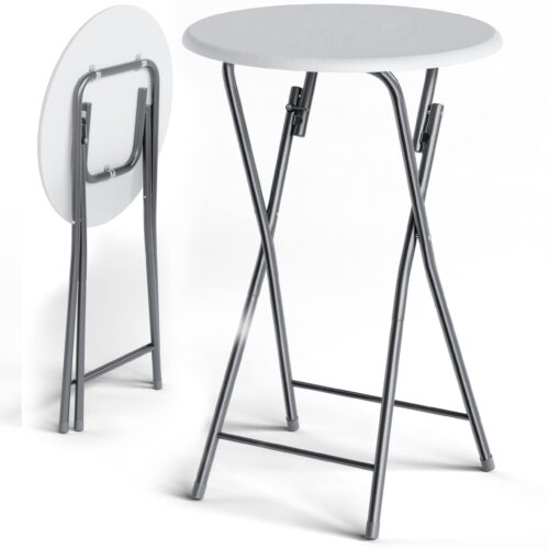 Set masă verticală 2 piese Ø60cm pliabilă cu decor din lemn alb