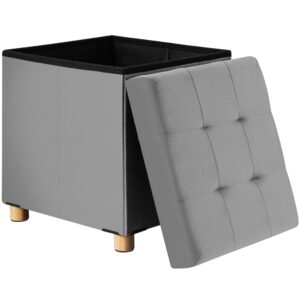 Taburet pliabil din catifea gri, 42x38x38cm
