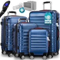Set valize rigide, 4 piese, cu accesorii, roți 360°, ABS albastru