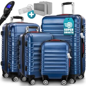 Set valize rigide, 4 piese, cu accesorii, roți 360°, ABS albastru