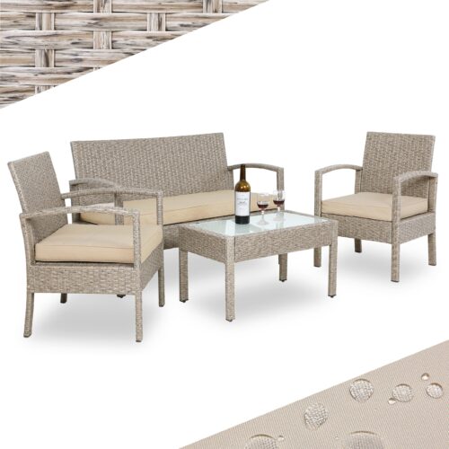 Set de scaune de grădină din poliratan, 4 piese, crem