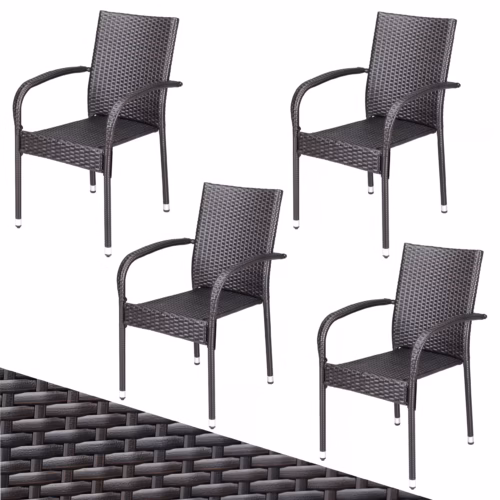 Scaun stivuibil din poliratan Comfort, set 4 piese, maro