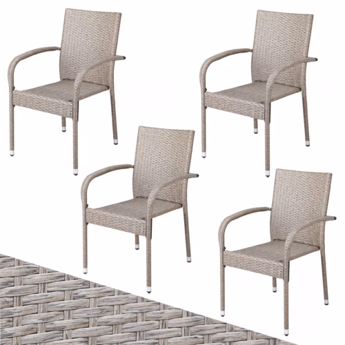 Scaun stivuibil din poliratan Comfort, set 4 piese, crem