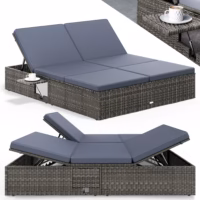 Șezlong dublu stil lounge din poliratan gri/antracit 200x160x33cm