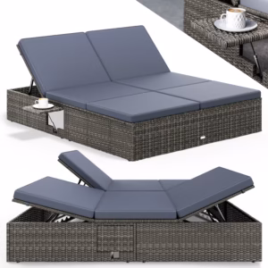 Șezlong dublu stil lounge din poliratan gri/antracit 200x160x33cm