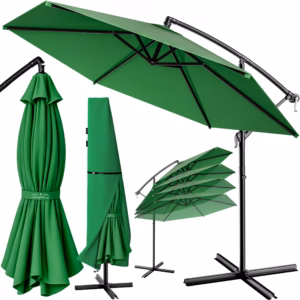 Umbrelă de soare cantilever verde Ø330cm aluminiu UV 50+ și bază transversală