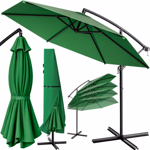 Umbrelă de soare cantilever verde Ø330cm aluminiu UV 50+ și bază transversală