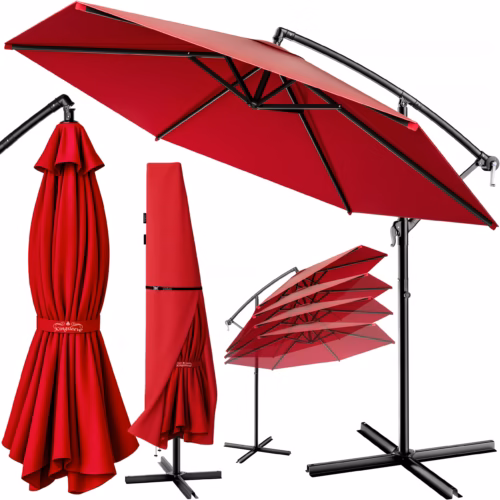 Umbrelă cantilever roșie Ø330cm aluminiu UV 50+ și bază