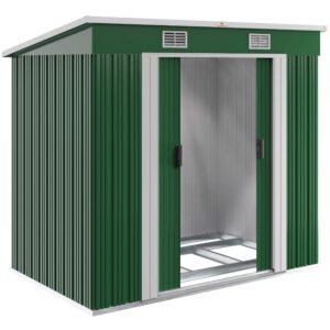 01_990736_on_fs_b2b_high.jpg Șopron de grădină verde, 200x125x180cm, spațiu de depozitare 2m², galvanizat, ușă glisantă, 4 cârlige