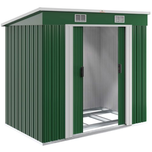 01_990736_on_fs_b2b_high.jpg Șopron de grădină verde, 200x125x180cm, spațiu de depozitare 2m², galvanizat, ușă glisantă, 4 cârlige