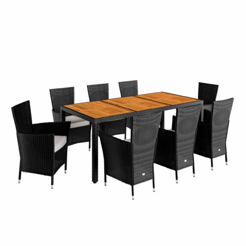 Set de scaune de grădină Verona, 9 piese, poliratan, negru