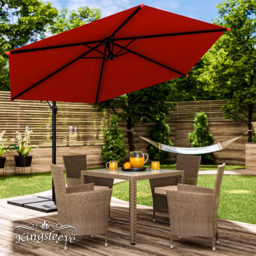 Umbrelă cantilever roșie Ø330cm aluminiu UV 50+ și bază