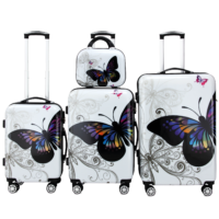 Set valize rigide, 4 piese, roți 360°, geantă cosmetică Butterfly, policarbonat