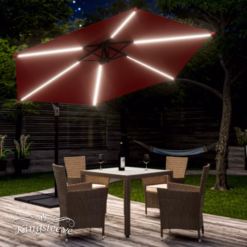 Umbrelă solară LED Mali Roșie Ø350cm Protecție UV 80+ Husă