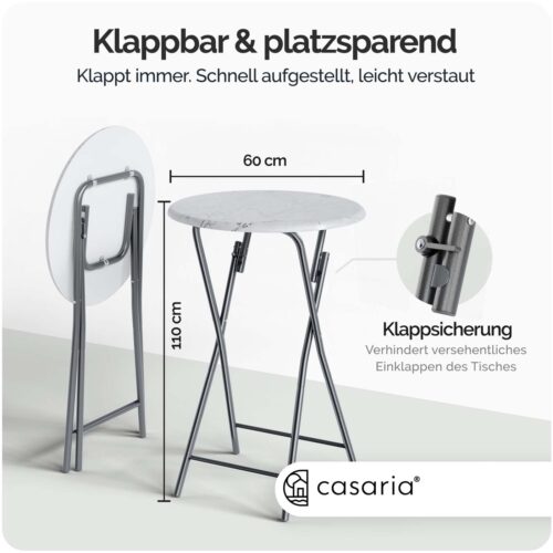 Masă de bar pliabilă Ø60cm aspect marmură albă 110cm înălțime