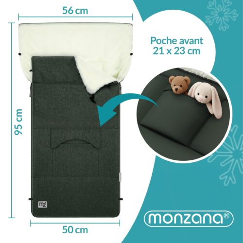 Sac de carucior pentru bebeluși, căptușit, gri-verde