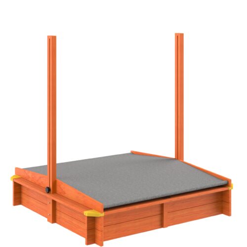 Lada de nisip pentru copii, Spielwerk, acoperis parasolar reglabil, protectie UV 50+, molid, 120 x 120 x 120 cm, Maro,lacuita ecologic