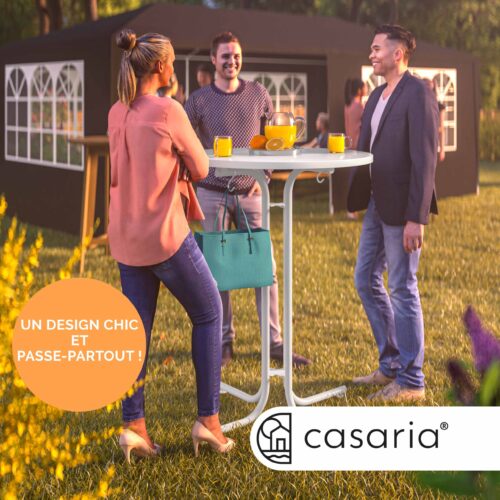 Masă pliabilă albă Ø70x110cm, pentru exterior, reglabilă înălțime până la 100kg