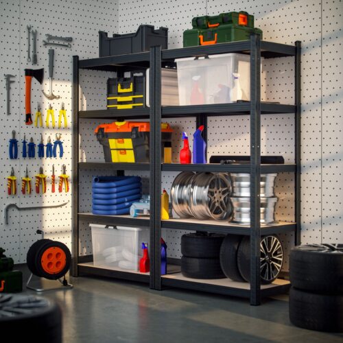 Rafturi rezistente, set de 2, negre, 180x90x40cm, vopsite în câmp electrostatic, 875 kg fiecare