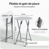 Set masă verticală 2 piese Ø60cm pliabilă cu decor din lemn alb