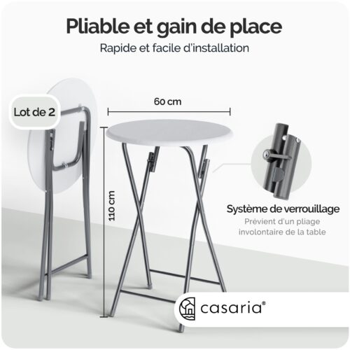 Set masă verticală 2 piese Ø60cm pliabilă cu decor din lemn alb