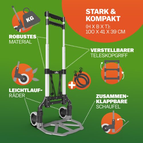 Cărucior manual din aluminiu argintiu/negru, capacitate 80 kg, reglabil pe înălțime
