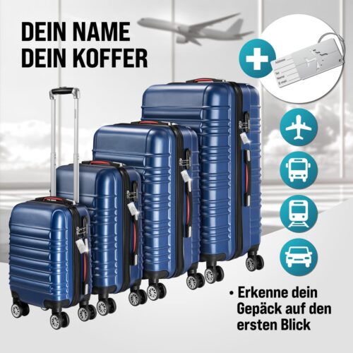 Set valize rigide, 4 piese, cu accesorii, roți 360°, ABS albastru