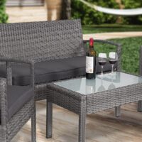Mobilier de grădină din poliratan, 4 piese, canapea, scaune gri/antracit