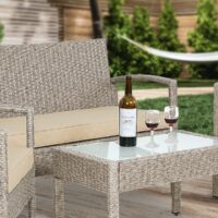 Set de scaune de grădină din poliratan, 4 piese, crem