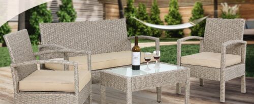 Set de scaune de grădină din poliratan, 4 piese, crem