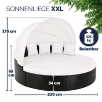 Insulă solară din poliratan, negru/crem, Ø230cm