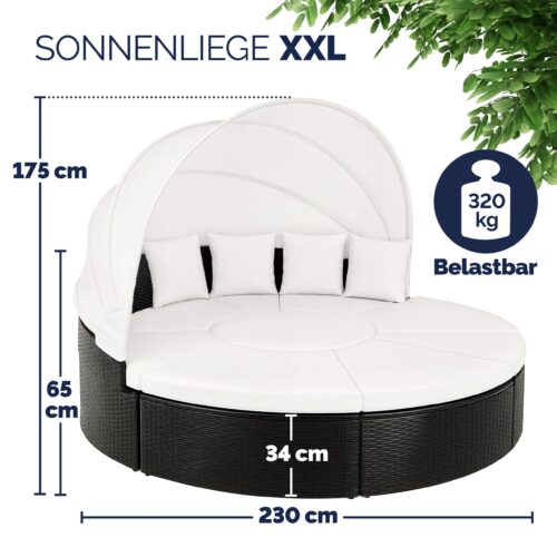 Insulă solară din poliratan, negru/crem, Ø230cm
